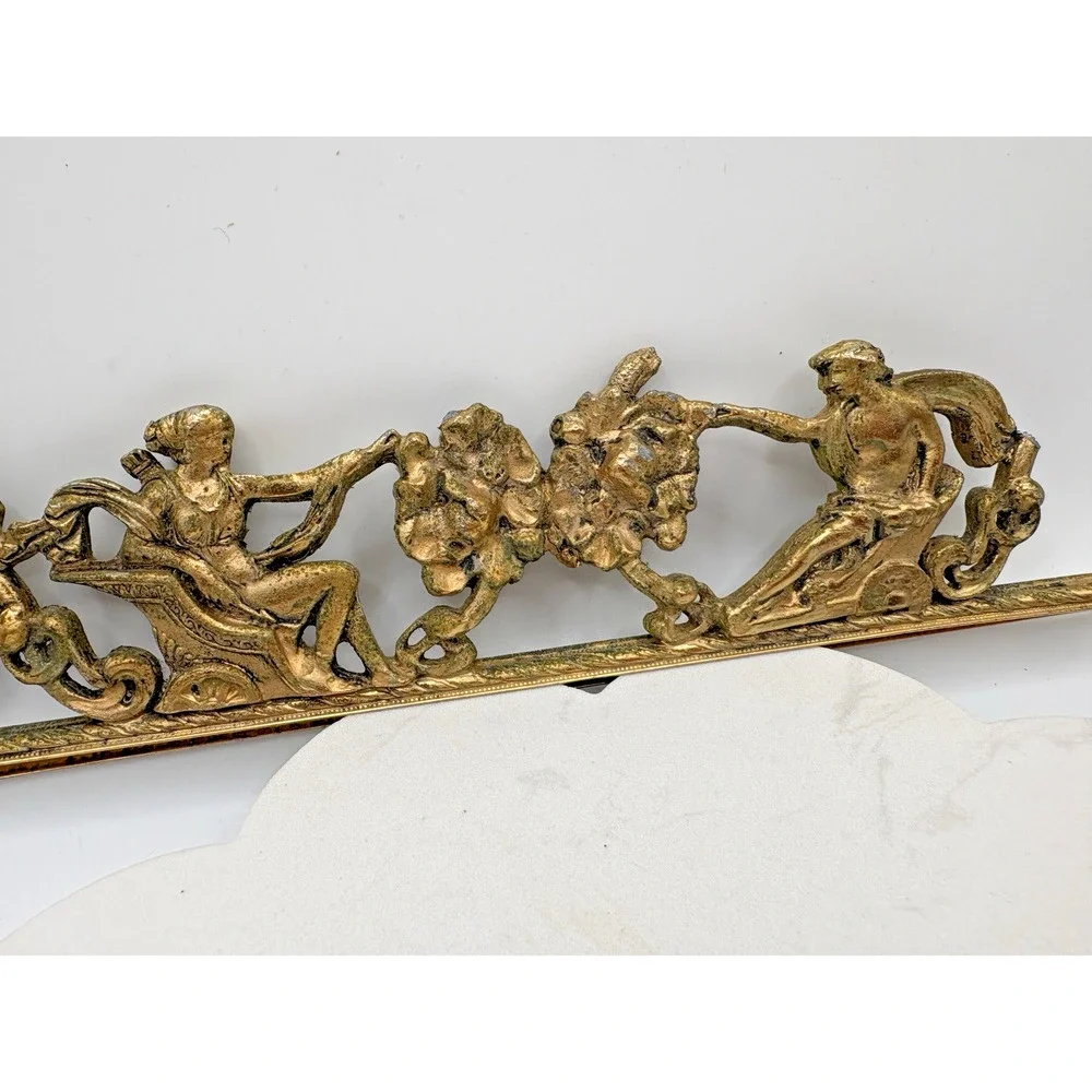 Antique Brass French Mantel Clock Ornament Architectural Greek Gods Chariots 11